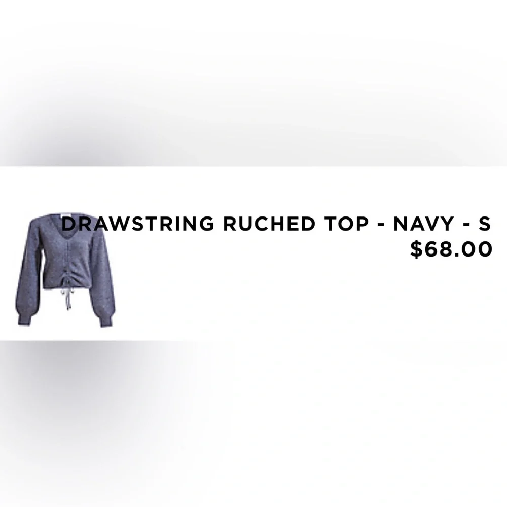Navy Ruched Drawstring Sweater | Balloon Sleeve Knit Top | Size S - Picture 4 of 5